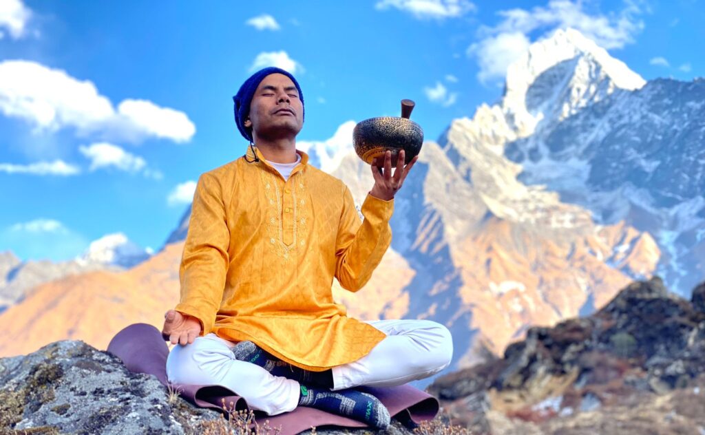 Unlocking inner peace through sound healing: A moment of tranquility with the yoga guru.