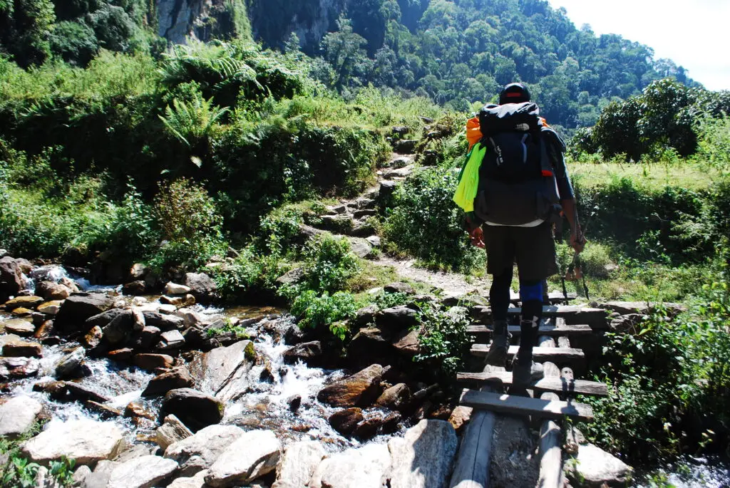 A Rustic Wooden Bridge on the Way to Annapurna Base Camp
