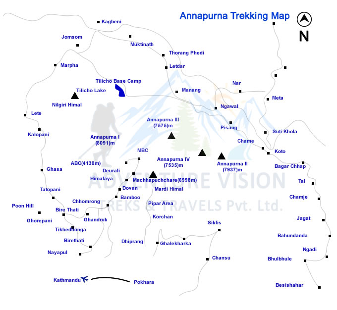 Route map of Jomsom Muktinath Trek