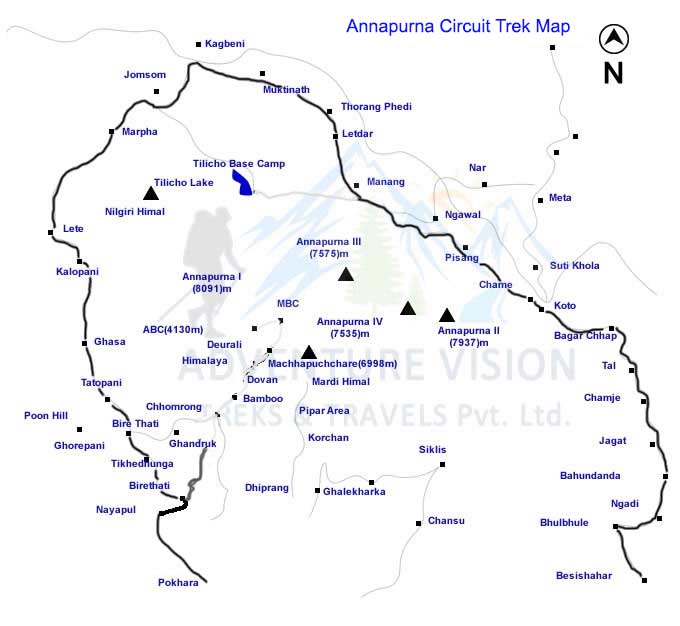 Route map of Annapurna Circuit Trek (ACT Trek)