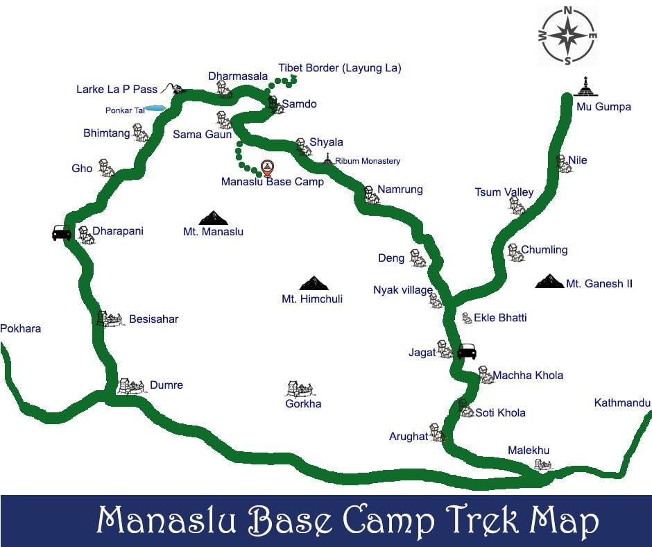 Route map of Manaslu Base Camp Trek - 11 Days